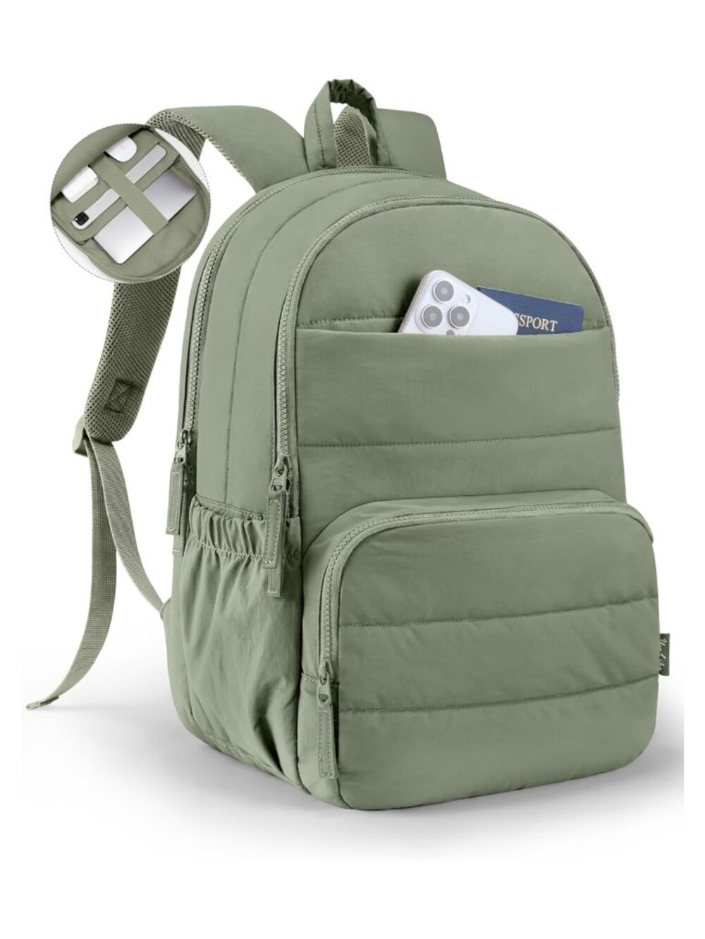 Quilted Travel Laptop Backpack 15.6 Inch College Work Bag Water Resistant